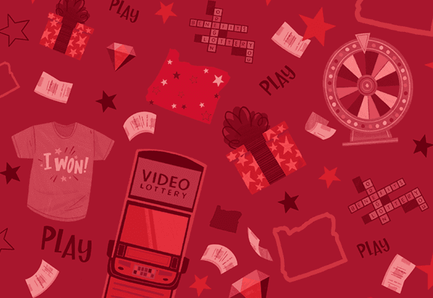 red illustration of Video Lottery machine, prize wheel, t-shirt