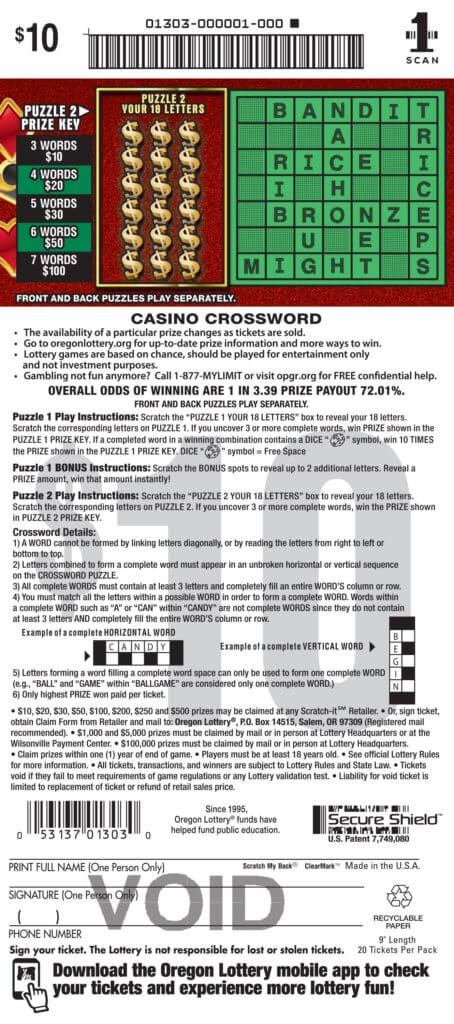 Casino Crossword Lottery Scratch Tickets Oregon Lottery