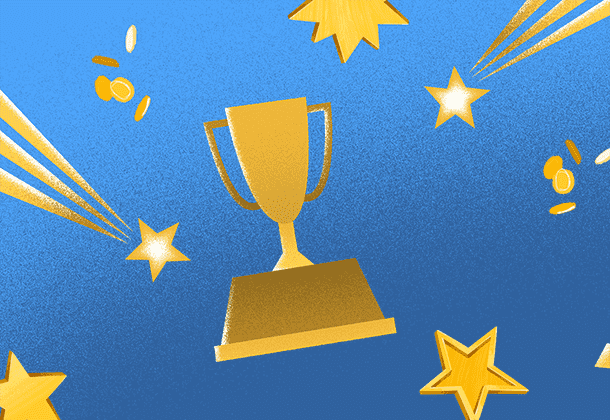Illustration of gold trophy with shooting stars