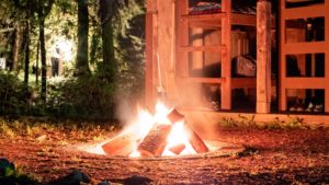campfire burning at night
