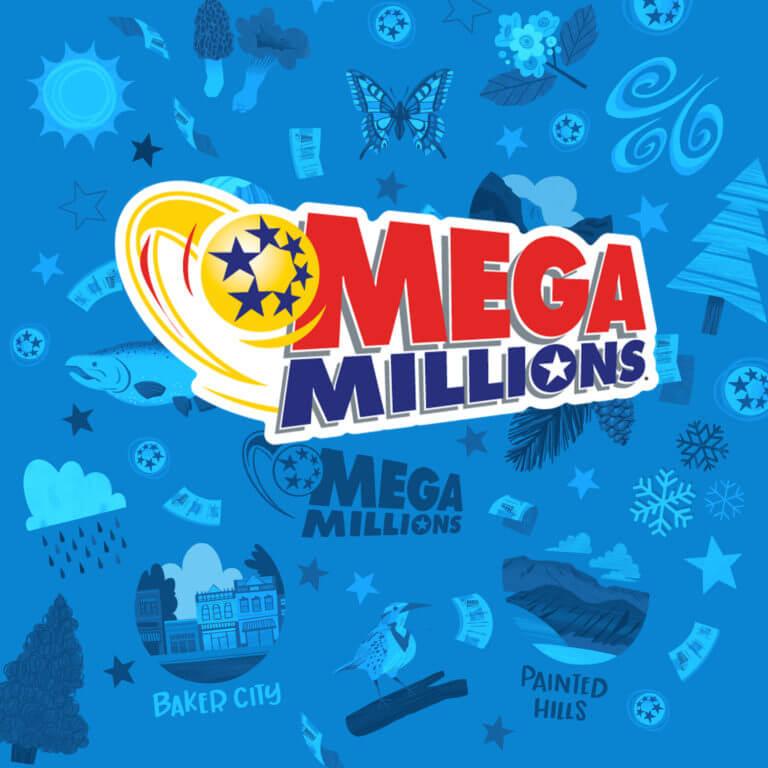 mega millions logo on patterned background