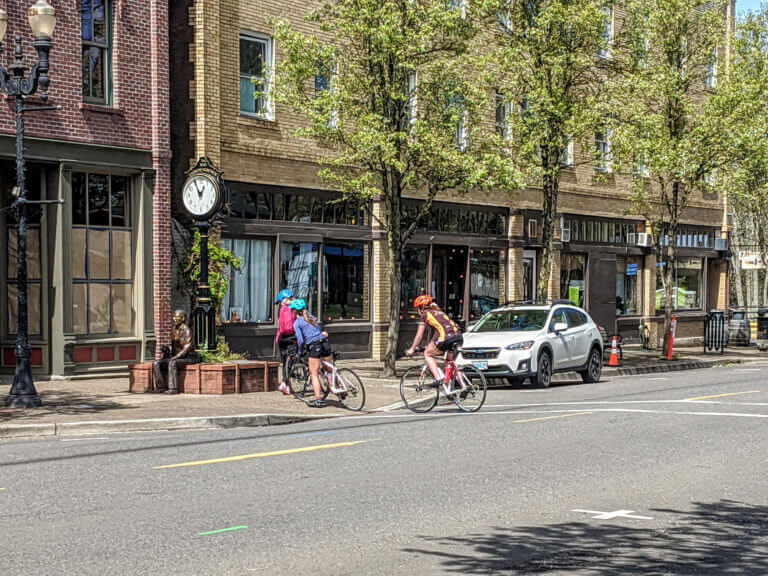 Bike riders in downtown Independence