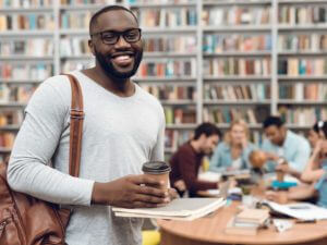 College student in library