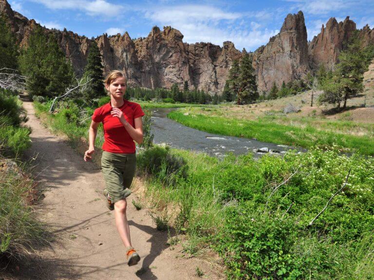 A woman trail running