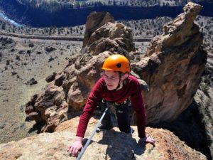 A woman rock climbing