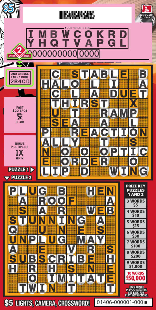 Lights, Camera, Crossword Lottery Scratch Tickets Oregon Lottery