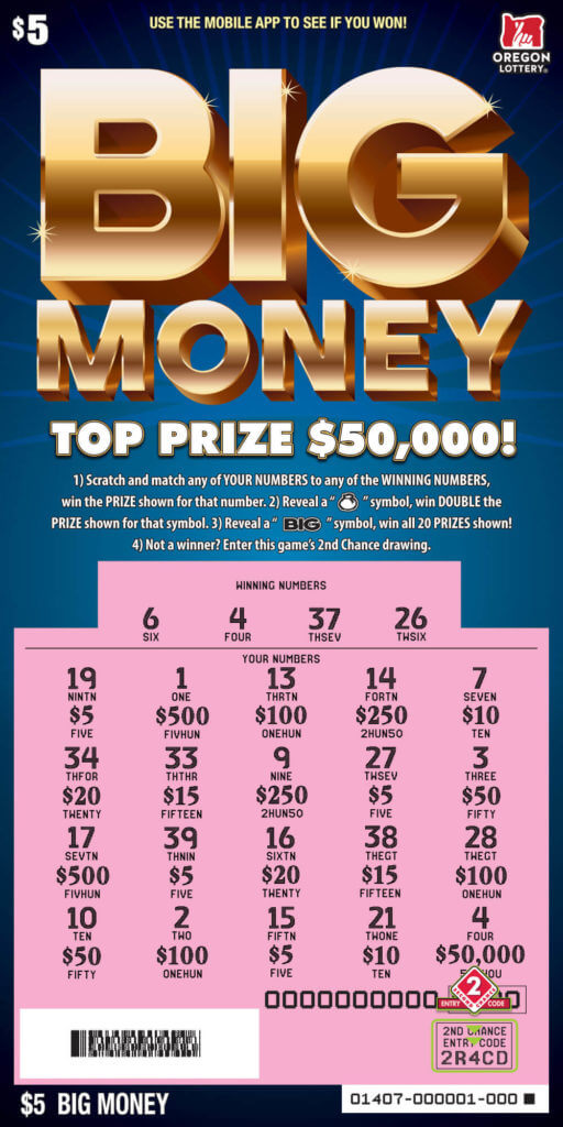 Big Money Lottery Scratch Tickets Oregon Lottery