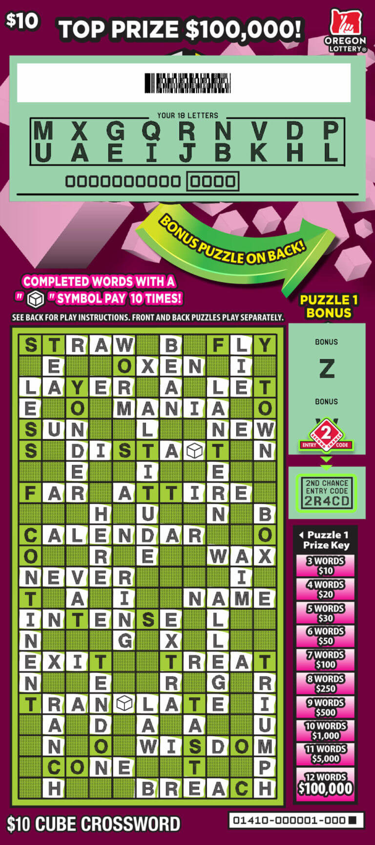 Cube Crossword Lottery Scratch Tickets Oregon Lottery