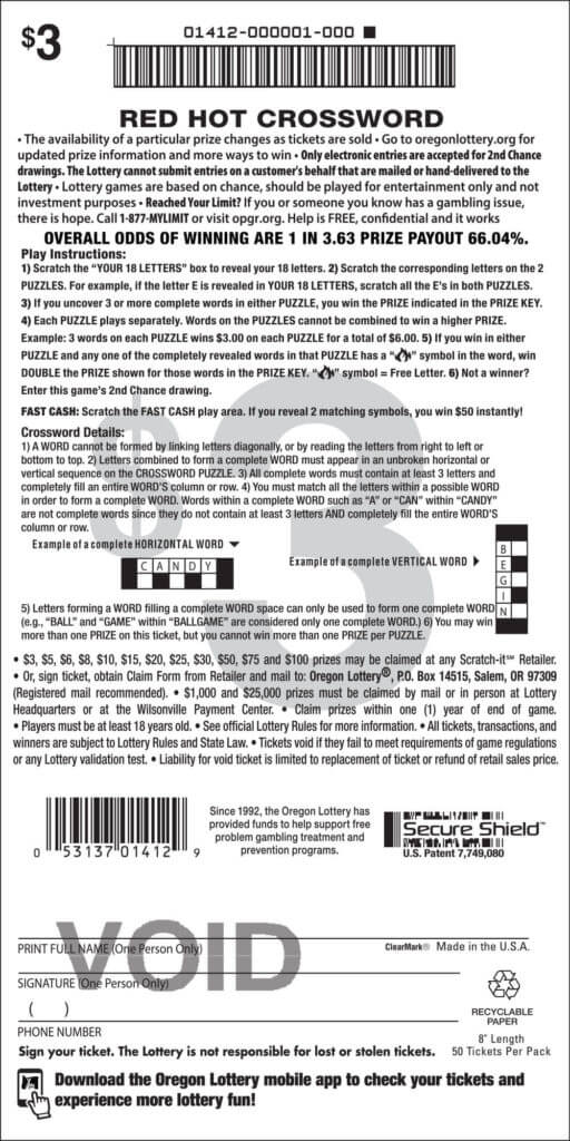 Red Hot Crossword Lottery Scratch Tickets Oregon Lottery Red Hot Crossword Lottery Scratch Tickets Oregon Lottery