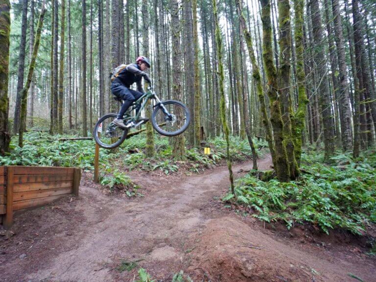 Riding a mountain bike at Stub Stewart