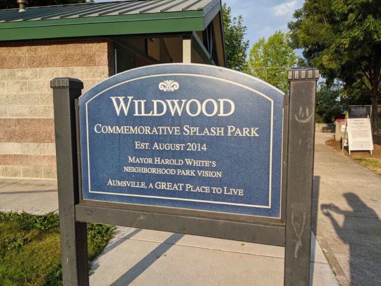 playground at Wildwood Park sign in Aumsville