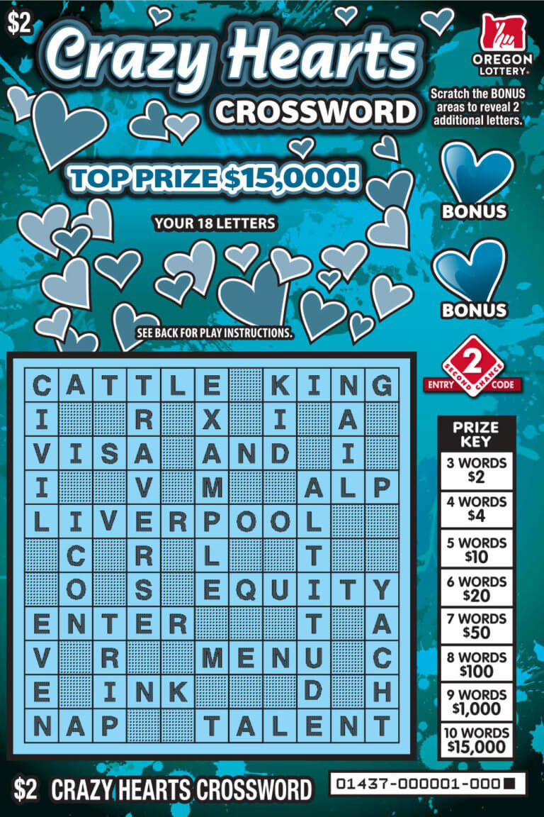 Crazy Hearts Crossword Lottery Scratch Tickets Oregon Lottery