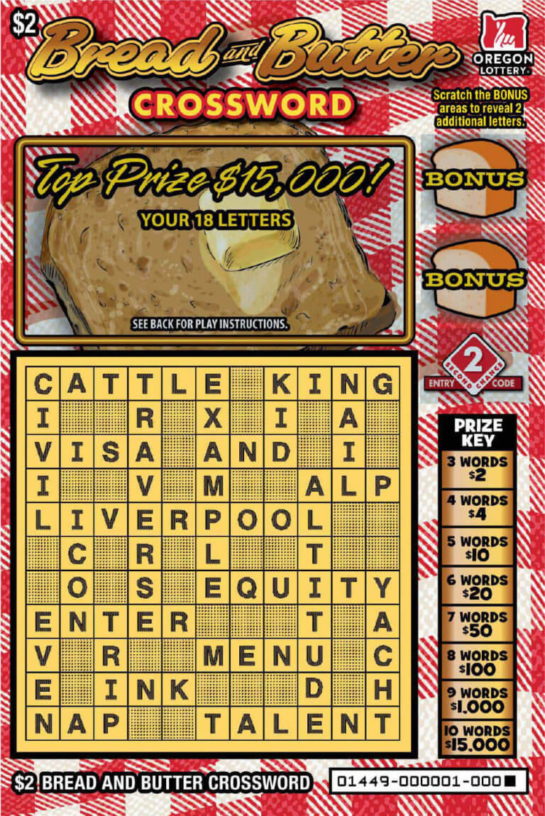 Bread and Butter Crossword Lottery Scratch Tickets Oregon Lottery