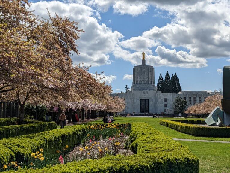 Oregon State Capitol grounds in spring
