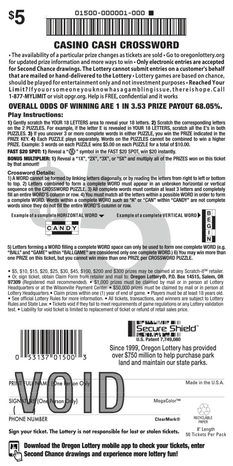 Casino Cash Crossword Lottery Scratch Tickets Oregon Lottery Casino Cash Crossword Lottery Scratch Tickets Oregon Lottery