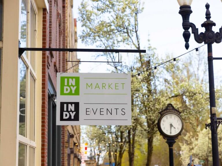 A street sign for Indy Market and Indy Events