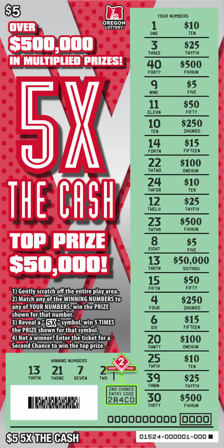 5X the Cash Lottery Scratch Tickets Oregon Lottery