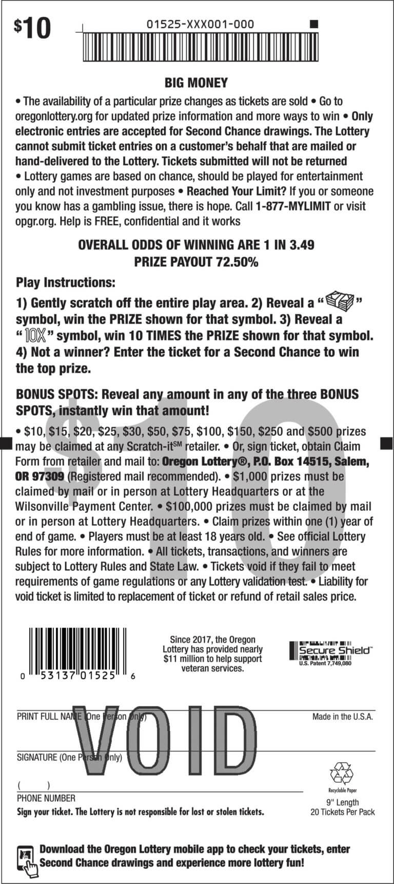 Big Money Lottery Scratch Tickets Oregon Lottery