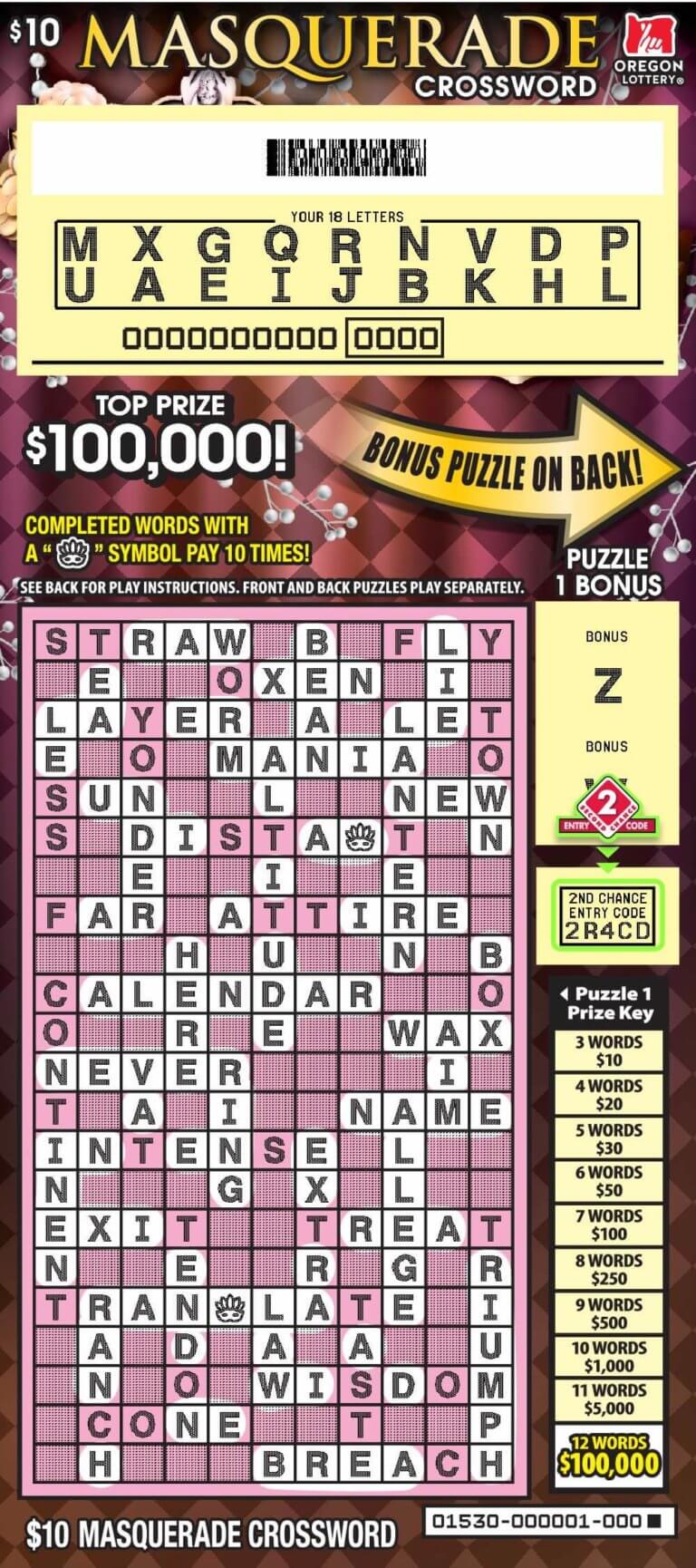 Masquerade Crossword Lottery Scratch Tickets Oregon Lottery
