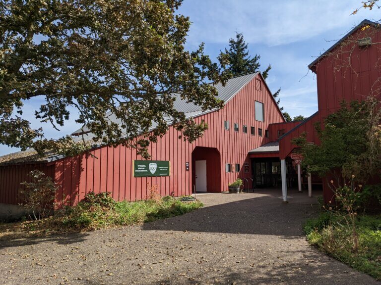 The barn-like Visitor Center at Champoeg State Park