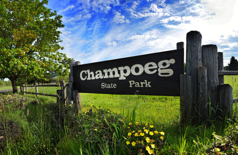 Entrance sign at Champoeg State Park