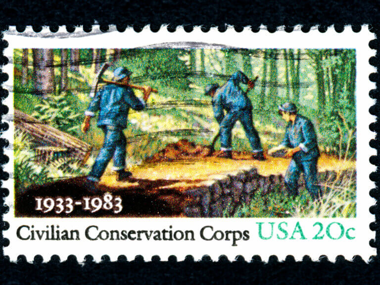 A stamp depicting the Civilian Conservation Corps