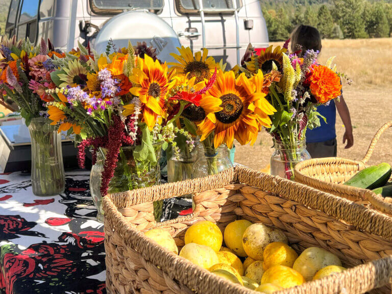 Local products for sale at a farmers' market.