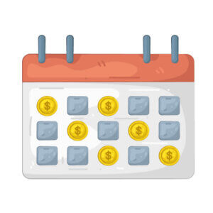 illustration of a monthly calendar with several dates marked off with coins