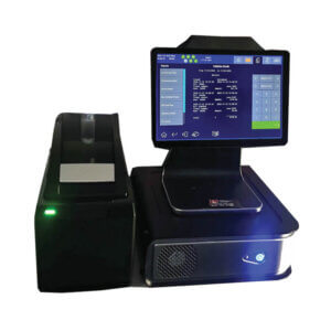 A photograph of a retailer terminal from the employee's POV