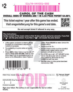 Carol of the Cash ticket back